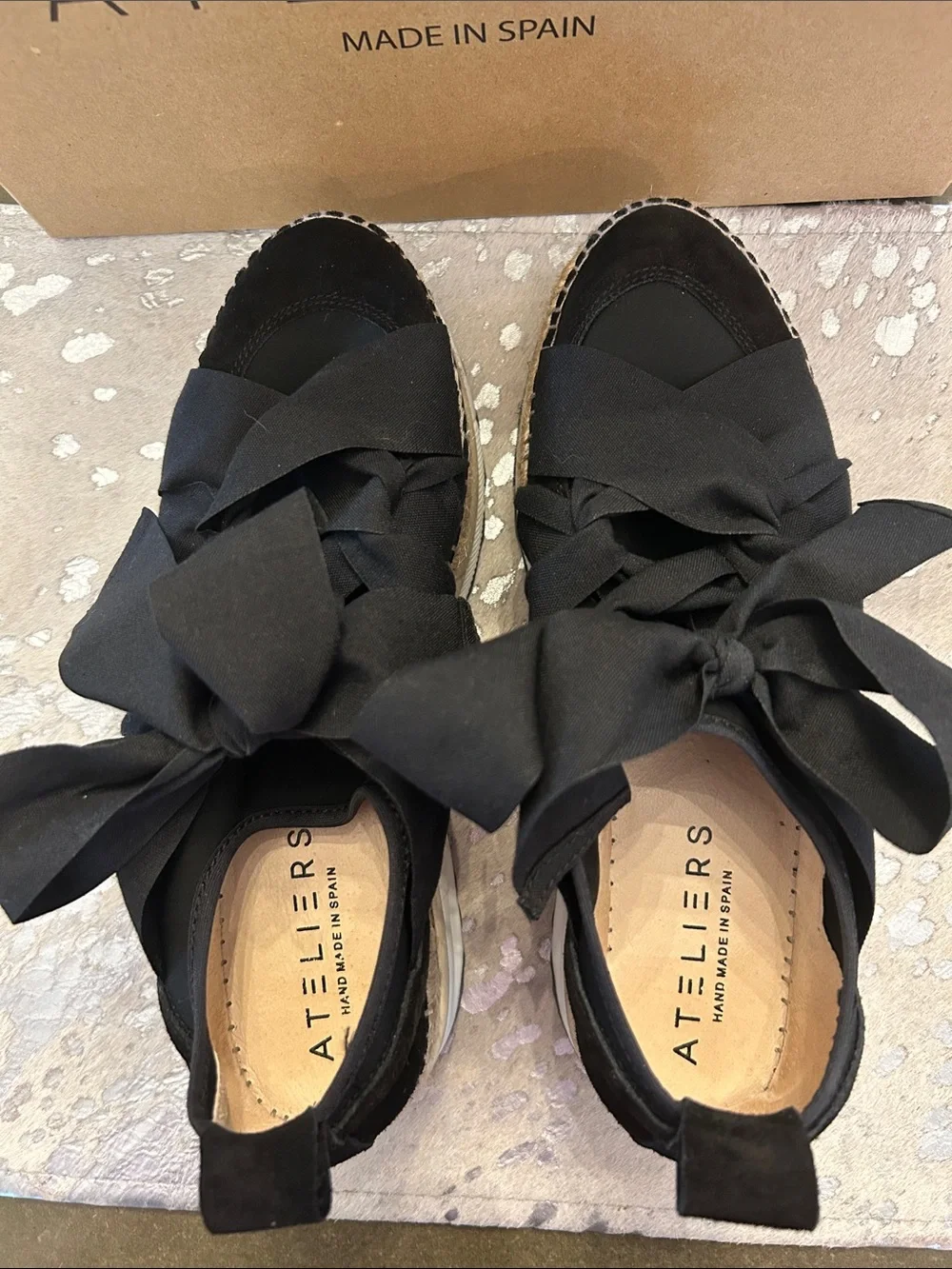 EUC Ateliers Black Suede Espadrille Platform Sneakers with Ribbon (sz 40)